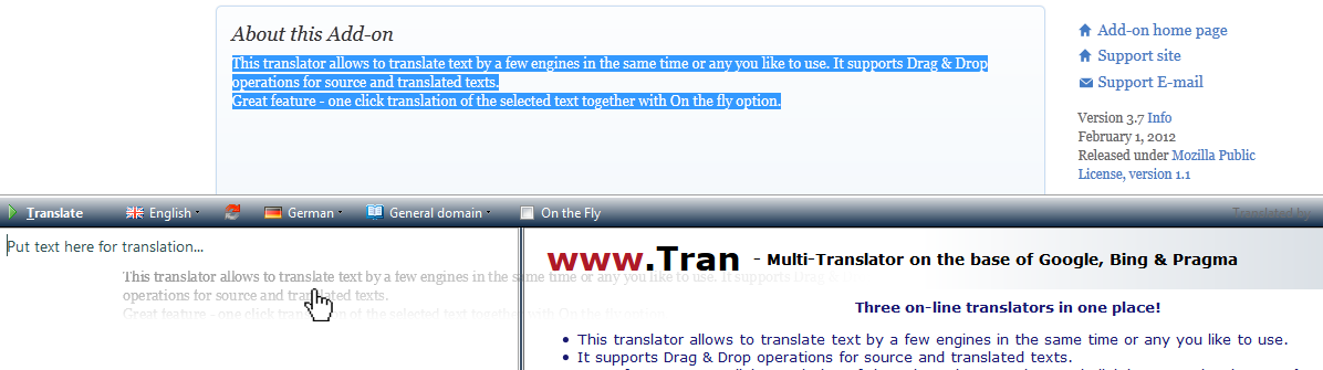 firefox add on translate selected text